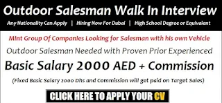 Required Outdoor Salesman in Dubai | Salary AED 2001-2500 