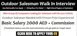 Recruitment For Outdoor Salesman with Driving License In Dubai