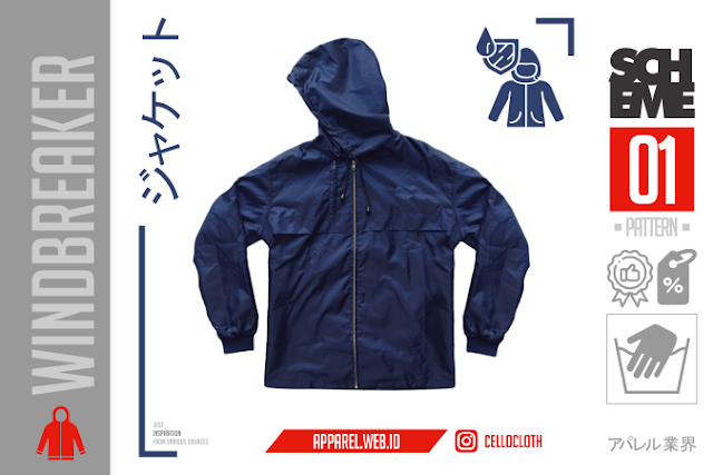 Contoh Windbreaker Jacket Polos Pola Jahit Custom Scheme 01