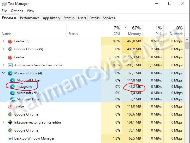 instagram apps pc desktop on taskbar