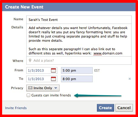 Private Events on Facebook