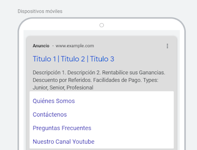 Extensiones de vínculos a sitios en Google Ads