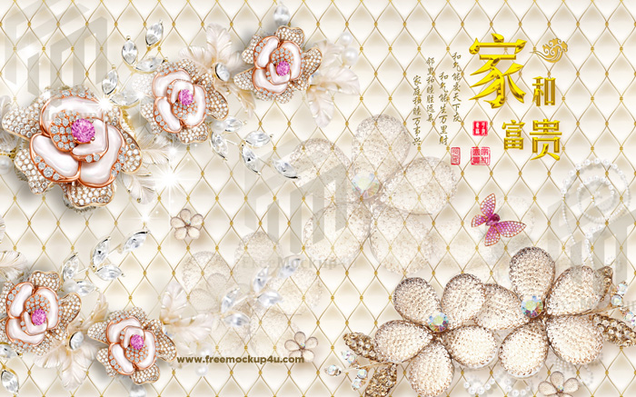 Diamond Flower 3D Jewelry Background Wall  Decors & 3D Models PSD