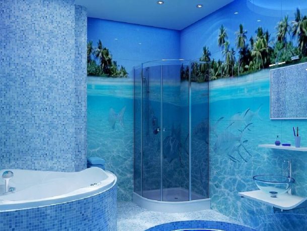 Blue White Aqua Bathroom Tiles and Accessories Decorating Ideas