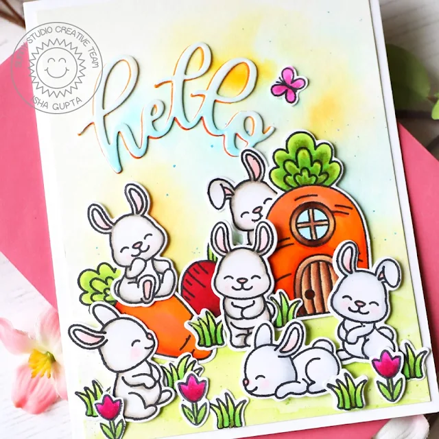 Sunny Studio Stamps: Bunnyville Card by Isha Gupta (featuring Slimline Dies)