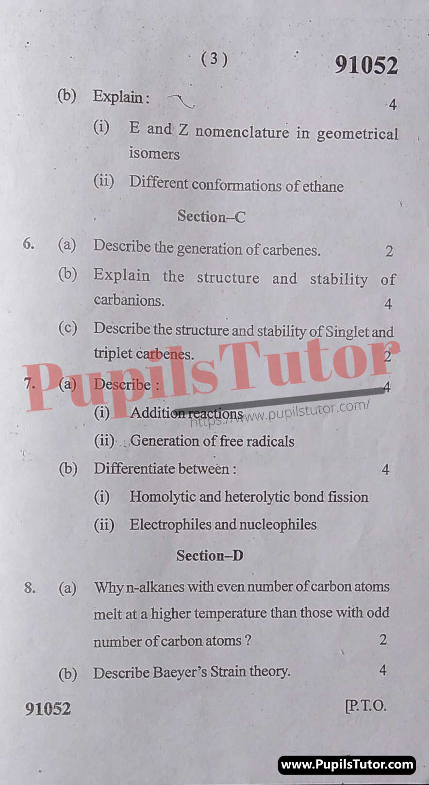 Free Download PDF Of M.D. University B.Sc. [Bio-Technology] First Semester Latest Question Paper For Organic Chemistry Subject (Page 3) - https://www.pupilstutor.com