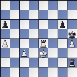 Posición después de 53.Te4 de la partida de ajedrez Pomar vs. Eliskases, I Torneo Internacional de Ajedrez Costa del Sol 1961