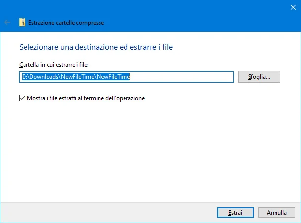 Windows estrai file zip compresso