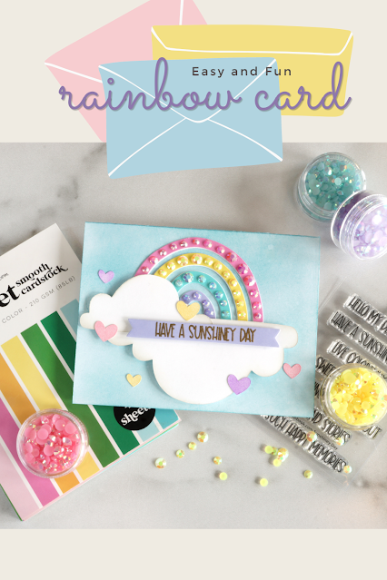 DIY rainbow card made with Scrapbook.com Rainbow Wishes die and stamp set and Tim Holtz Distress Oxide Ink