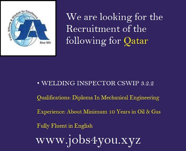 We are looking for the Recruitment of the following for Qatar