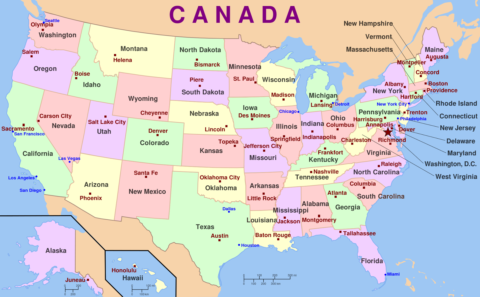 Map of USA with the States and Capital Cities - Talk and ...