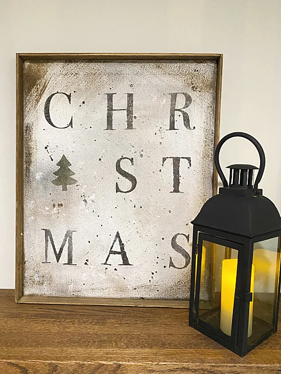 Christmas sign and a lantern