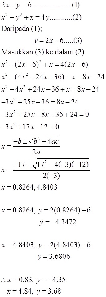 Matematik Tambahan: Persamaan Serentak