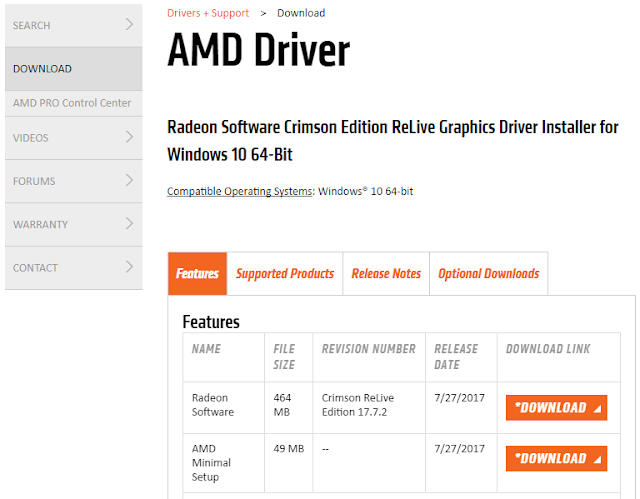 AMD driver download page