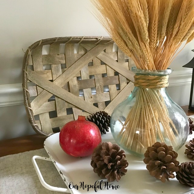 wheat decor fall nature pomegranates pine cones tobacco basket