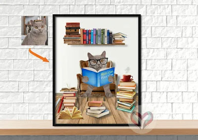 Precioso diseño de un gato intelectual leyendo libros.