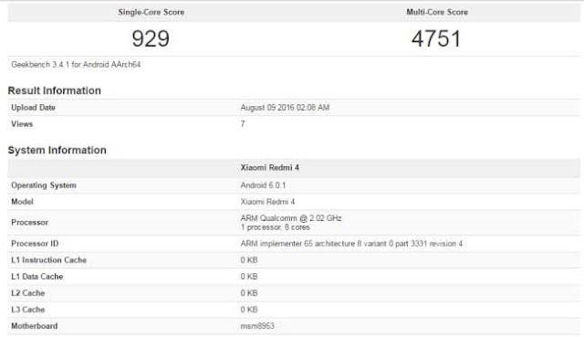 Xiaomi Redmi 4 Tampak Di GeekBench, Gunakan Snapdragon 625 Octa-core