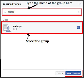 Facebook Selecting the Friend Group