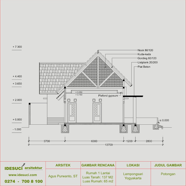 Desain Rumah 1 Lantai Type 65 di Lempongsari