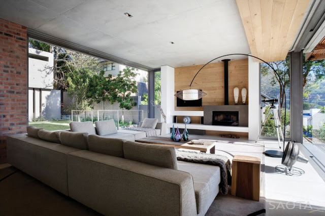 Photo of Glen House living room interiors with the fireplace