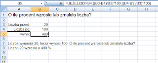 Jak w excelu obliczyć o ile wzrosła lub zmalała liczba?