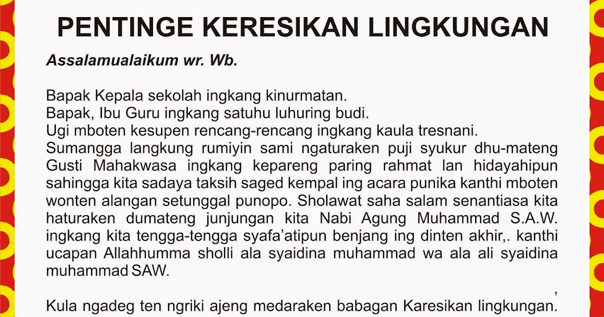 Naskah Sesorah Bahasa Jawa Tentang Kebersihan