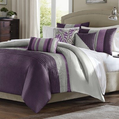 grey bedroom decorating ideas, purple grey comforter set, purple/grey ...