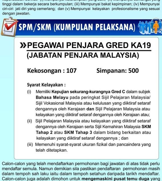 Iklan Peluang Kerjaya Dalam Perkhidmatan Awam Jabatan Penjara Malaysia Tarikh Tutup Permohonan 08 November 2020 Spa9