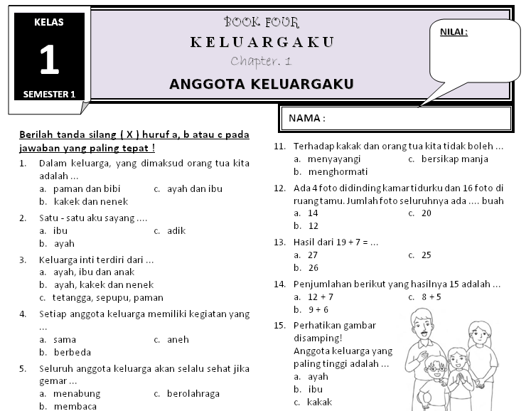 Download Soal Kelas 1 Tema 4 Subtema 1 Rief Awa Blog 