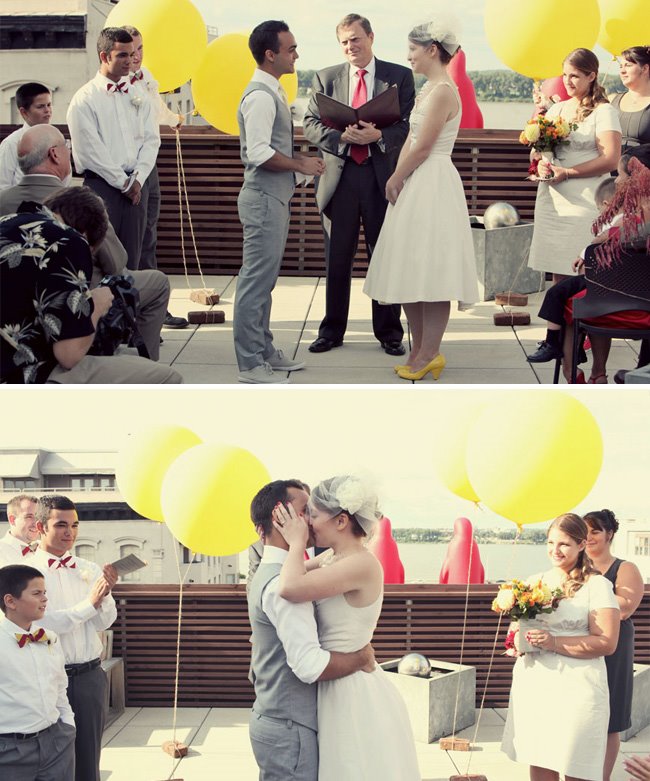 and my Grandma in a clown nose for posterity rooftop wedding