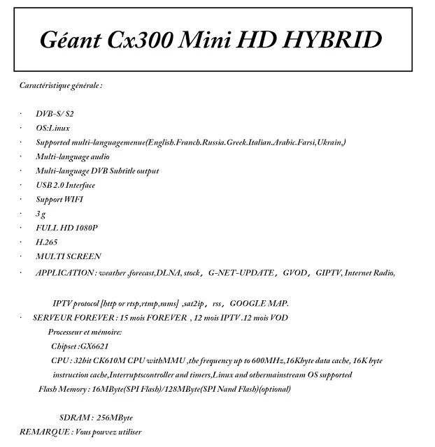 اخر تحديث لجهاز MISE À JOUR GEANT CX300 MINI HD HYBRID