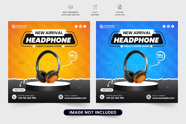 Headphone Sale Promotion Template Vector free download