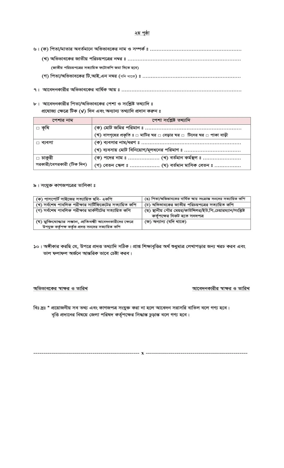 Zila Parishad Gazipur SSC/Equivalent and HSC/Equivalent Scholarship 2018-2019 Application Form