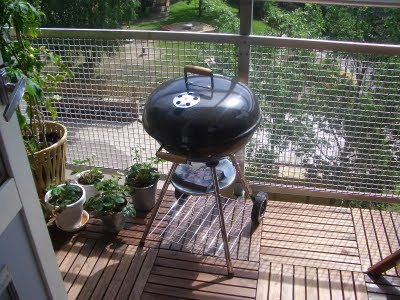 Grill and plants on balcony