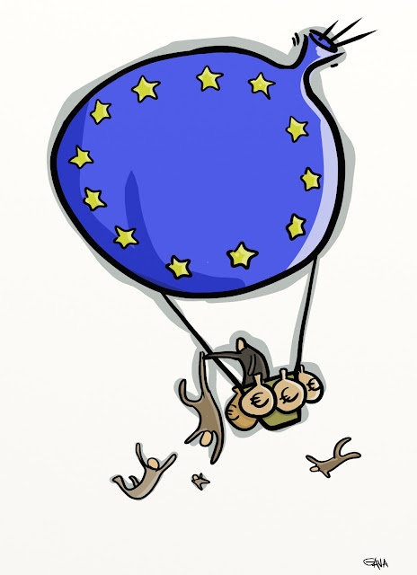 gavavenezia gava satira vignette illustrazione caricatura europa mongolfiera euro