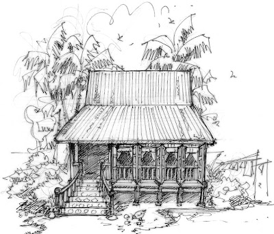 owl eng Old sketches Traditional malay houses 