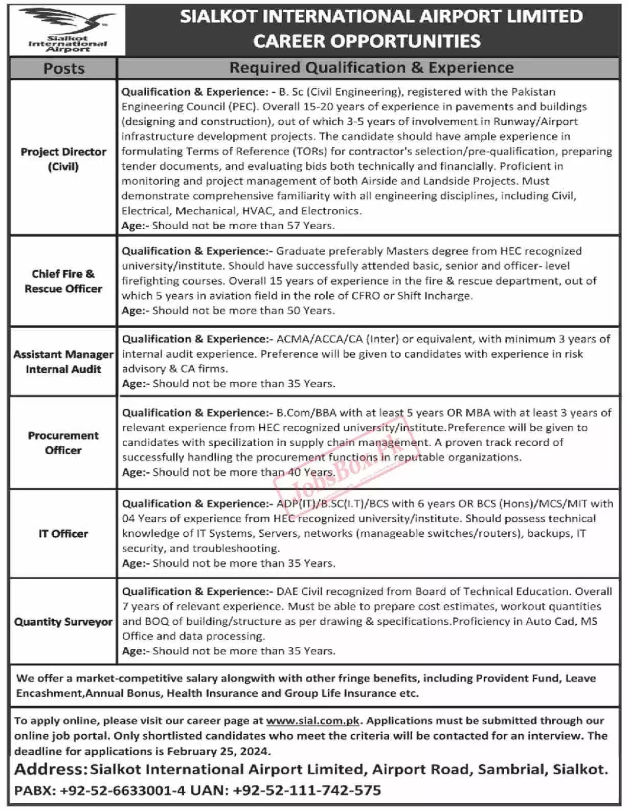 Sialkot International Airport Limited SIAL Jobs 2024 Latest Advertisement