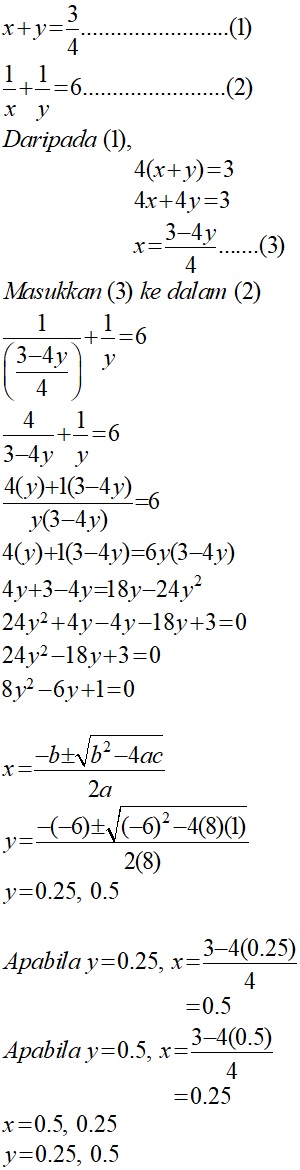 Matematik Tambahan: Persamaan Serentak