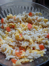 rice, eggs and vegetables for chickens
