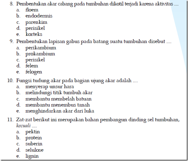Contoh Soal Jaringan Tumbuhan dan Hewan 4