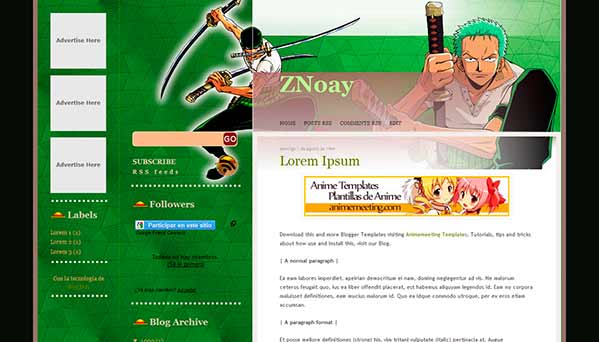 'Anime Plantilla Blogger' Anime ZNoay Template