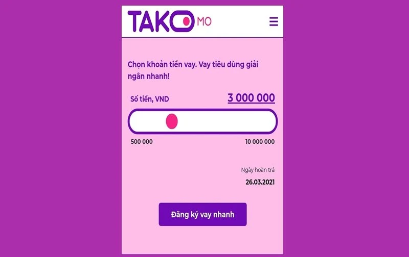 Takomo – Vay 10 triệu online 0% lãi suất bằng CMND