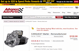 advanced auto parts, car, starter, code, town and country, dodge caravan, core charge