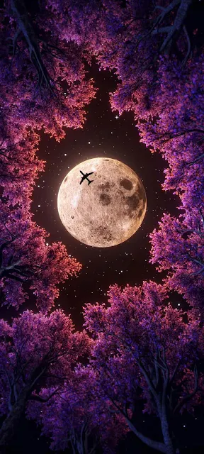 Plane Passing Over Moon iPhone Wallpaper