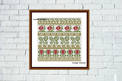 Art Nouveau floral ornament hand embroidery sampler - Tango Stitch