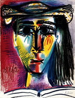 Imagen de Mujer con sombrero de Picasso. Entrada explicando las composiciones equilibradas, armónicas utilizando los tres colores primarios. Ejemplos de obras de Vermeer, Picasso, Miró y Mondrian. Ensayo escrito por Juan Sánchez Sotelo para la Academia de dibujo y pintura Artistas6 de Madrid. Clases y cursos para aprender a dibujar y pintar