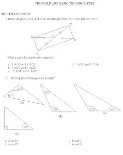 MATH WORKSHEET: TRIANGLE AND BASIC TRIGONOMETRY