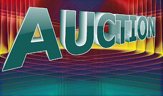 Auction 3d text Abstract Background Teal Blue Yellow Red