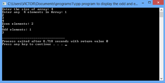 CPP program to display the odd and even elements separately in an array