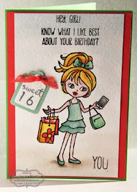 SU, Hey Girl, Watercolouring stamped image, 16th birthday card, teenage girl card